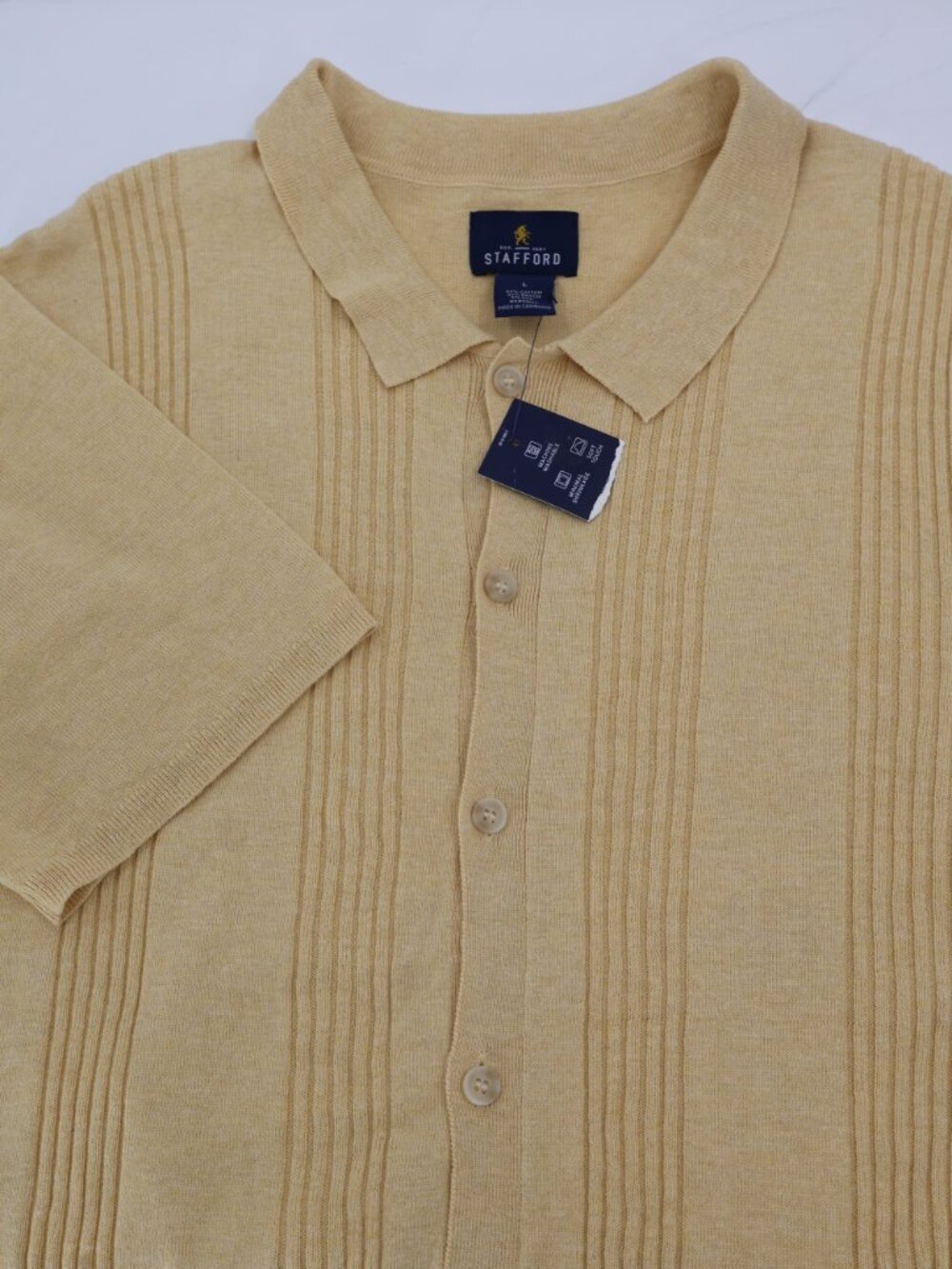 NWT Stafford Shirt Men's Large cotton rayon Silk Button up Knit Short Sleeve